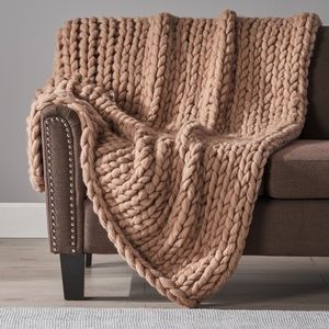 Chunky Knit Stitch Throw Blanket - Coffee